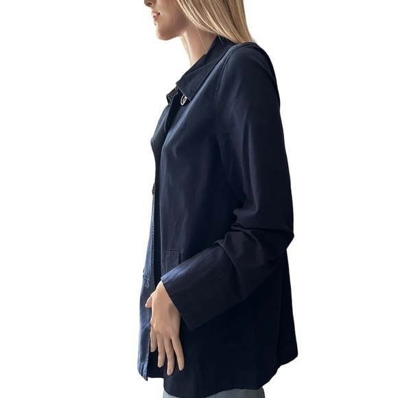 J. Jill Double Breasted Pea Coat Jacket Oversized Cotton Canvas India Blue XS S - Picture 5 of 14